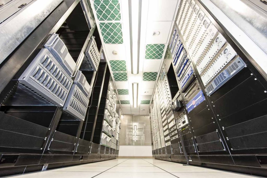 Data center cleaning in Columbus, Cincinnati, Cleveland, Springfield, Dayton, Newark, New Albany, and throughout Ohio showing data center racks in server room with removable subfloor