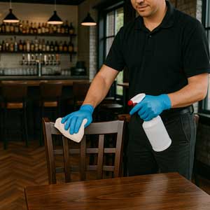 Bar and Pub cleaning services showing bar area being spot cleaned.