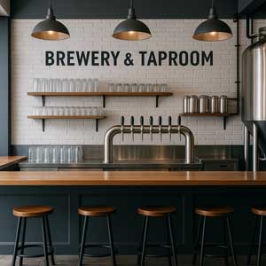 Ohio brewery and taproom cleaners and janitorial services for entire brewery. Showing brewery and taproom bar area.