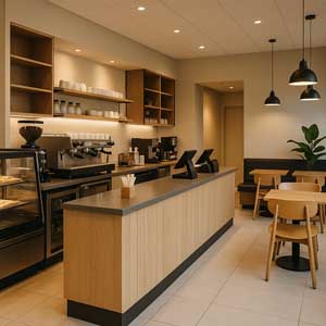 Ohio coffee shop cleaning services, showing cafe and coffee shop counter and table