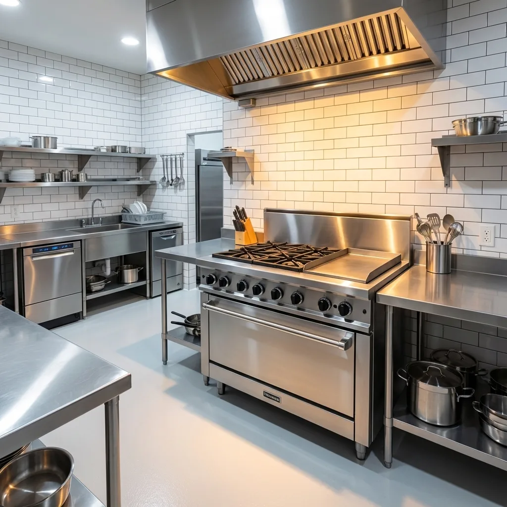 Commercial restaurant kitchen deep cleaning services showing deep cleaned kitchen area and equipment